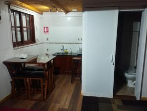 eine Küche mit Tisch, Spüle und Toilette in der Unterkunft Hotel Romi in Colonia del Sacramento + 99 Fotos