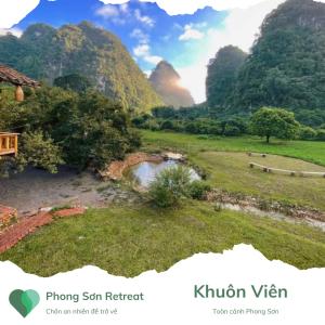 a view of a valley with mountains in the background at Phong Sơn Retreat - Hữu Lũng, Lạng Sơn in Lạng Sơn