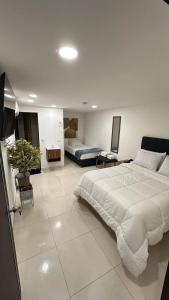 a bedroom with a large bed and a tv in it at 33 HOTEL BOUTIQUE in Medellín