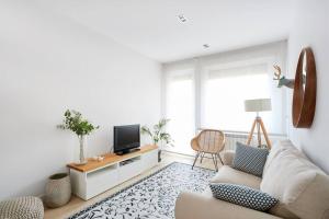 ein Wohnzimmer mit einem Sofa und einem TV in der Unterkunft Bonito acogedor apartamento en centro de Pamplona in Pamplona