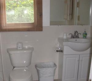 a bathroom with a toilet and a sink at Boulders Resort in Lake George