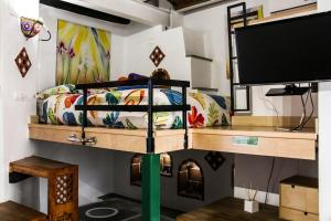グラナダにあるGolondrinas de la Alhambraの二段ベッド1組、テレビが備わる客室です。