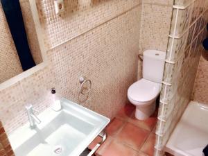 a bathroom with a white toilet and a sink at Charming Apartment in Tolva, 50 m², with Terrace in Tolva +25 photos
