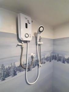 łazienka z prysznicem i malowidłem ściennym w obiekcie Townside Lodge w mieście Nuwara Eliya