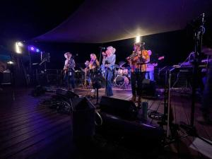 a group of musicians on a stage at night at Coco Chateau ViP Cabin Lake Guntersville Pet Friendly Fully Fenced Boat Parking Private in Guntersville