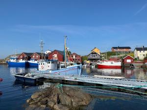 BogøyværにあるMausund Gloettの船の集団が桟橋に停泊