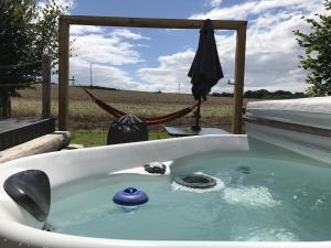 a jacuzzi tub with a blue ball in it at The Chilterns View in Wallingford