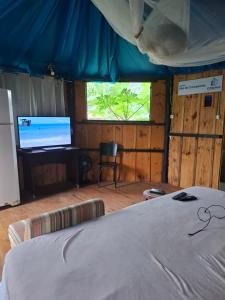 a bedroom with a bed and a tv in a room at Caiowa Floripa guesthouse in Florianópolis