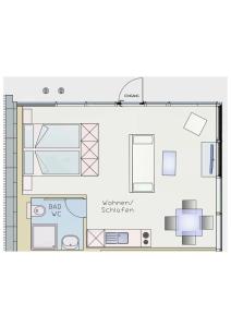 a floor plan of a small apartment at Appartment Düne 6 1OG Grundbelegung 2 Pers in Elsterheide