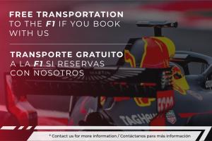 a poster of a racing car with the words free transportation to the fit if you at ULIV Luxe Apartments Polanco in Mexico City