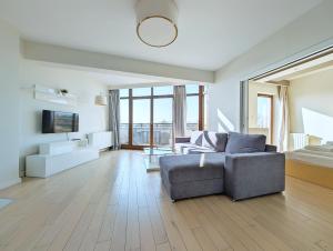 克拉科夫Turnau City Aparthotel的带沙发和床的客厅