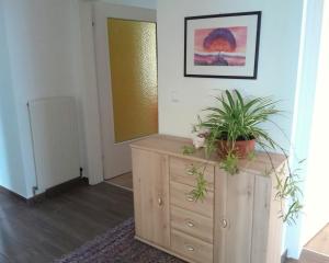 a room with a wooden dresser with plants on it at Ferienwohnung Steuerberg in Feldkirchen in Kärnten
