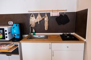 eine Küche mit einer Spüle und einer Arbeitsplatte in der Unterkunft Cedros in Palermo