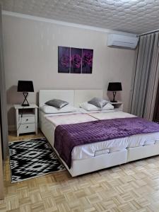 a bedroom with a large bed and two night stands at Accommodation Zara in Vukovar