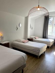 a bedroom with two beds and a large window at Maison de charme avec jardin - Proche Lyon - in Vienne