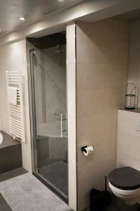bagno con doccia e servizi igienici. di Berga Farmhouse a Berga