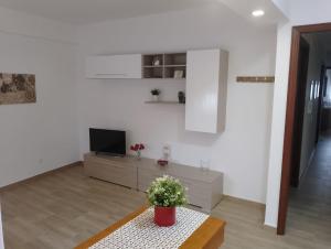 カターニアにあるMyrEma House - near Fontanarossa Airport Cataniaのテーブルとテレビのあるリビングルーム