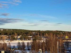 vistas a una ciudad con árboles y nieve en Top Floor City Apartment, en Rovaniemi