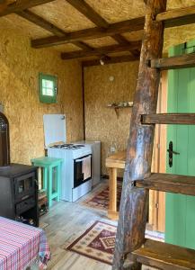uma cozinha com um fogão e um forno num quarto em Cottages of Nišići em Sarajevo