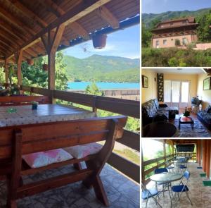 a collage of photos with a bench and a view of a lake at Apartment Dobra vila in Perućac