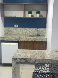 a kitchen with a sink and a counter with potted plants at Imperial Tambau By Loui in João Pessoa