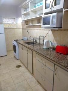una cucina con bancone, forno a microonde e lavandino di Alto Ramon a Neuquén