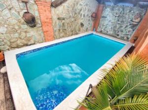 een groot blauw zwembad in een tuin bij Castillo 1 in Santo Domingo