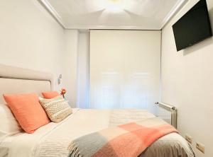 Schlafzimmer mit einem Bett und einem Flachbild-TV in der Unterkunft Apartamento "Balcón del Parchís" a 200 metros de la playa in Gijón