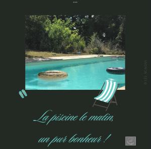 una foto de una piscina con una silla y dos neumáticos en Au Cœur des Acacias, en Lauzun