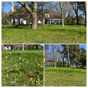 tres fotos de una casa y un campo de flores en Au Cœur des Acacias, en Lauzun