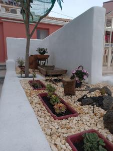 un jardín con rocas y plantas frente a una pared en Mosa House, en Aci Castello