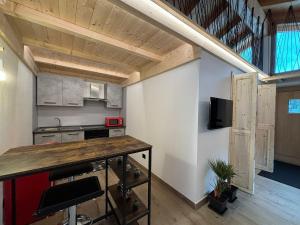 a kitchen with a counter in a room at Casetta Vanda in Santo Stefano di Cadore