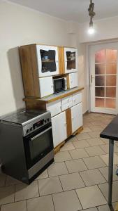 Kuchyňa alebo kuchynka v ubytovaní Kaszuby, agroturystyka z alpakami- pokój z łazienką