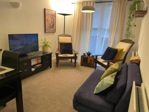 a living room with a couch and a tv at Lombok Apartment near Old Street,Islington,Angel in London