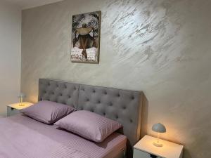 a bedroom with a bed and a painting on the wall at Apartman Nađa in Bileća