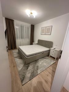 1 dormitorio con cama y sofá en Celine's Apartment, en Constanţa