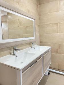 a bathroom with a white sink and a mirror at Henwood House in Durban