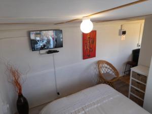 a bedroom with a bed and a tv on the wall at Megs Accommodation in Kamieskroon