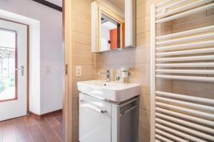 a bathroom with a sink and a mirror at Come Relax and Enjoy the Breathtaking Views in Brissago