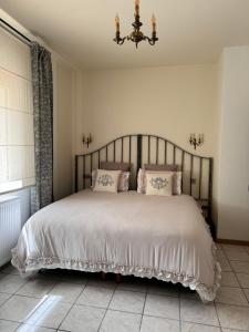 a bedroom with a large bed with white sheets and pillows at Appartements Vallée Verte in Razac-sur-lʼIsle