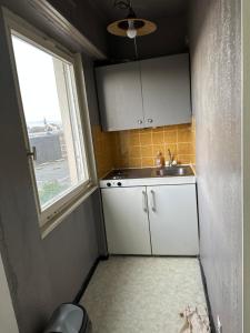 a small kitchen with a sink and a window at Magnifique studio avec Netflix in Saint-Louis