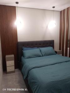 1 dormitorio con 1 cama con 2 luces encima en C&W Royal Oceancrest Mactan, en Sudtungan