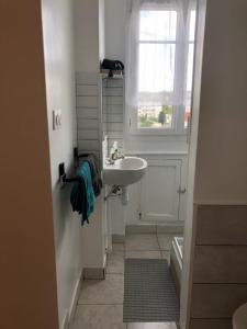 a small bathroom with a sink and a window at Appartement près de la Gare RIS ORANGIS in Ris-Orangis