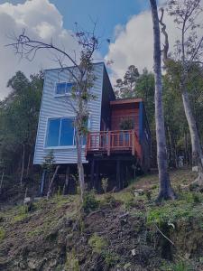 a house sitting on top of a hill at Refugio Trafwe in Curiñanco