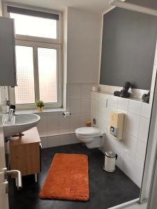 bagno con servizi igienici e lavandino di Haus mit 2 schönen Studio Appartements a Würselen