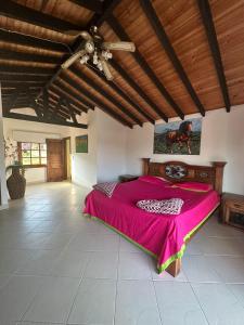 een slaapkamer met een groot roze bed in een kamer bij Villa Isabela in Calima