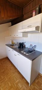 a white kitchen with a sink and a stove at Urban Studio City in Fribourg