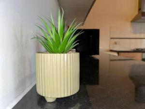 a plant in a white vase in a room at Homely 3 Bed House Halifax in Exley +10 photos