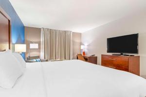 um quarto de hotel com uma cama grande e uma televisão de ecrã plano em Comfort Inn Near Six Flags St Louis em Pacific