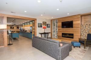 sala de estar con sofá y TV en Country Inn & Suites by Radisson, Lehighton-Jim Thorpe, PA, en Lehighton